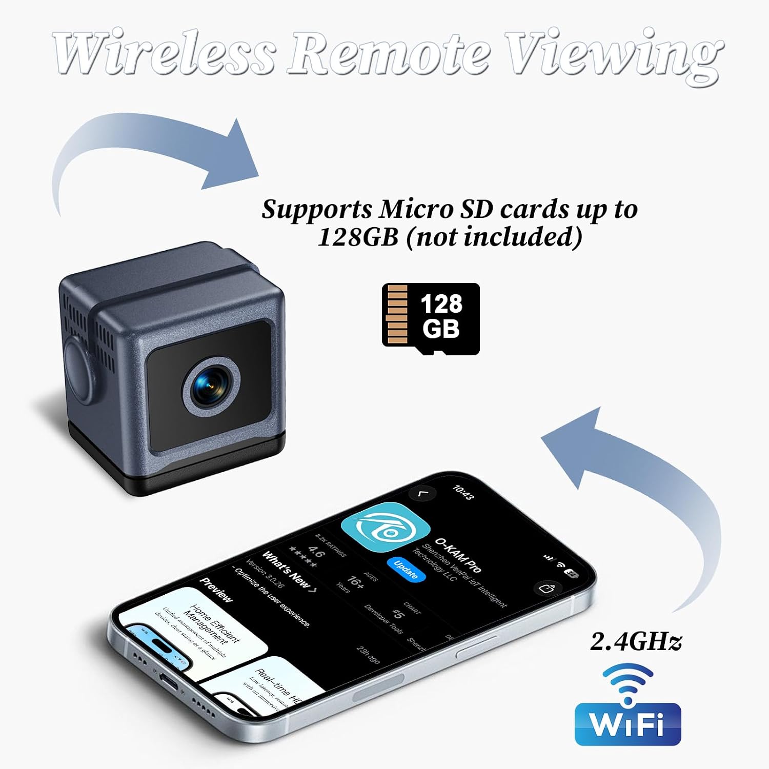 Mini Camera Wireless 1080P WiFi Video Recorder Nanny Cam with Motion Detection, App Remote View, Night Vision, 130° Wide Angle, 850 mAh Hidden Camera Indoor Security Camera for Baby/Pet/Home/Office