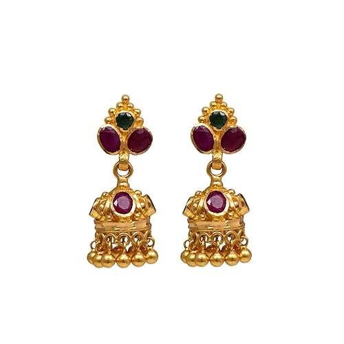 Ratna Collections 22k (916) Yellow Gold and Emerald Jhumki Earrings for Women