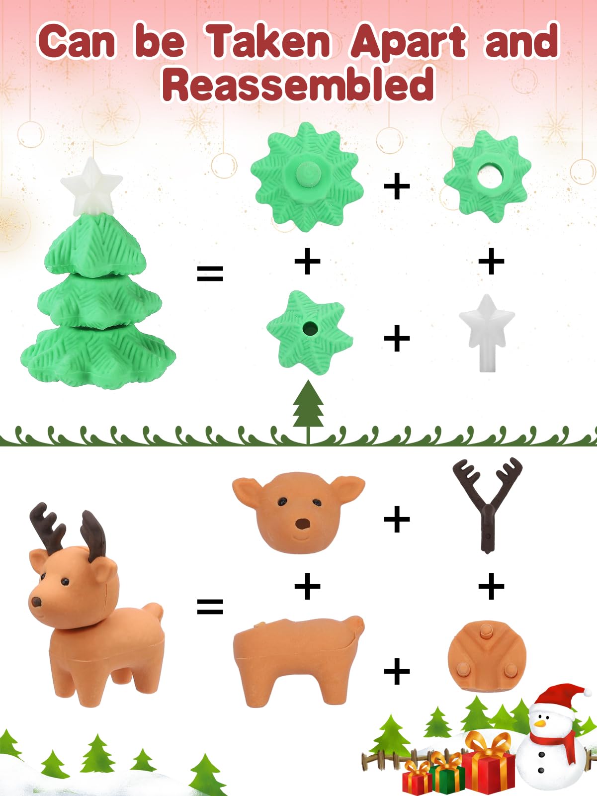 35 Weihnachts-Radiergummis Zum Zerlegen – 3D-Tierpuzzle, Als Geschenk, Klassenpreis Oder Für Die Schatzkiste