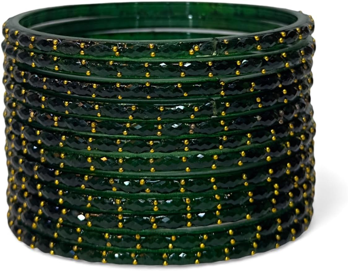 Traditional Glass Bangles with Crystal Work, Decorative Wrist Bracelet for Women, Handcrafted Indian Style Jewelry