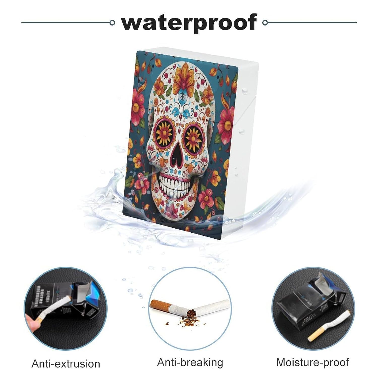 Colorful Sugar Skull Plastic Cigarette Case King Size for Men Women image 3