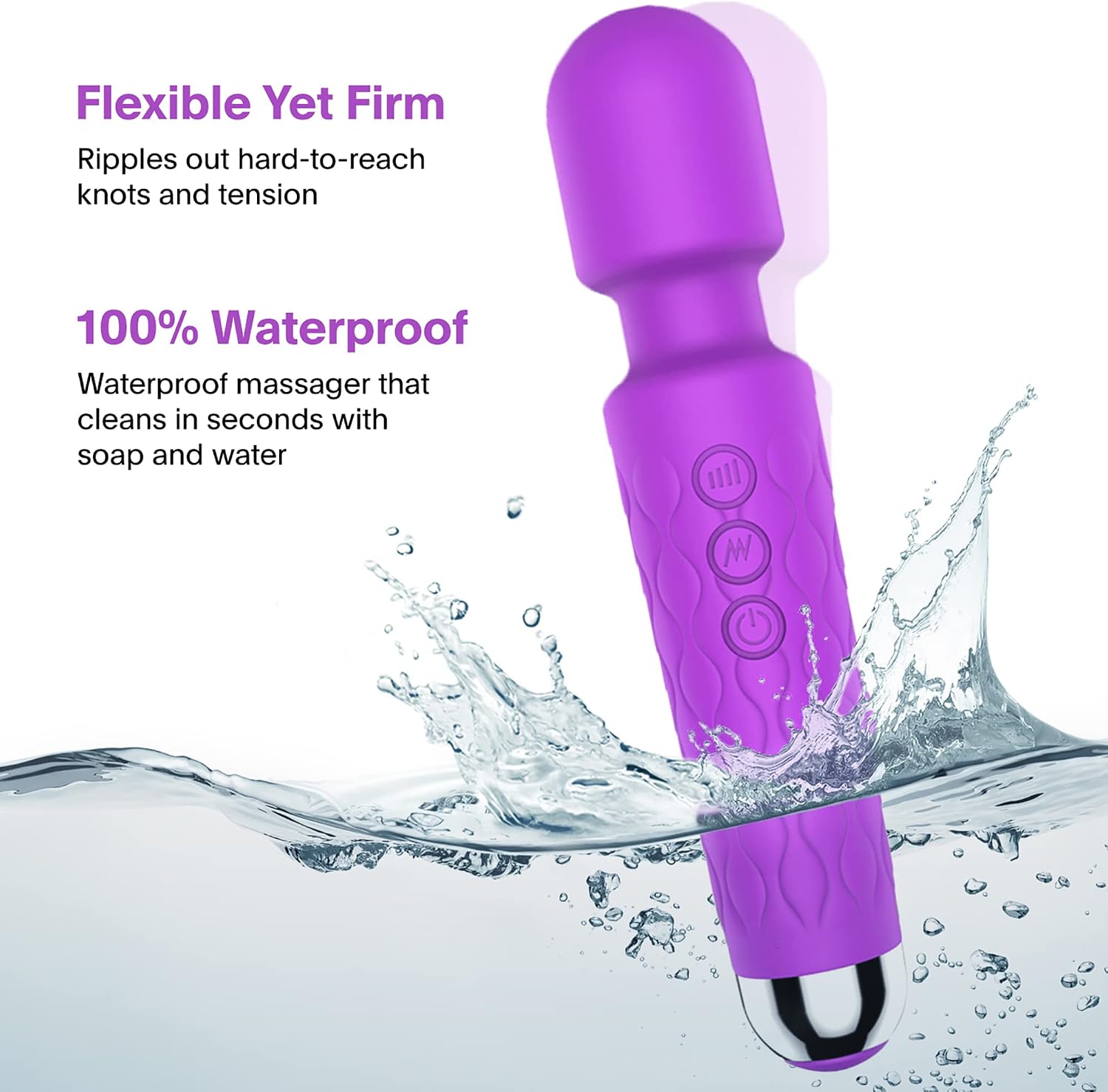 Personal Powerful Vibrate Wand Massager with 20 Magic Vibration Modes, Whisper Quiet, Waterproof, Handheld, Cordless for Neck Shoulder Back Body Massage, Sports Recovery & Muscle Aches(Purple)