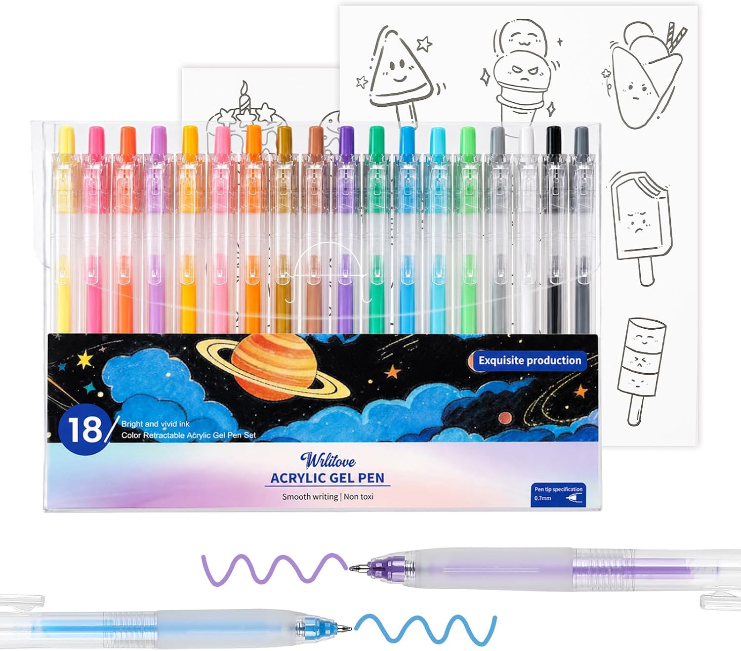 18 Color Retractable Acrylic Gel Pens Smooth 0.7mm Rollerball Tip | Acrylic Gel Paint Pens,for Writing, Drawing, Journaling, Note-Taking, and are Suitable for Office and Home Use