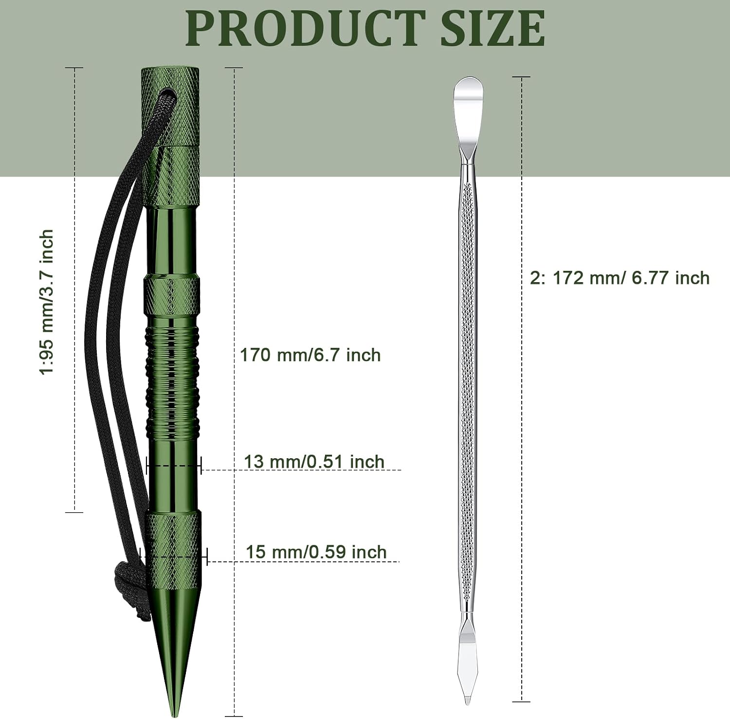 Ferraycle 12 Pcs Paracord FID Set Stainless Steel Knotter Tools Marlinspike Set Paracord Stitching Lacing Stitching Needles and Smoothing Tool Knotter Tools for Work Leather Weaving(Army Green)