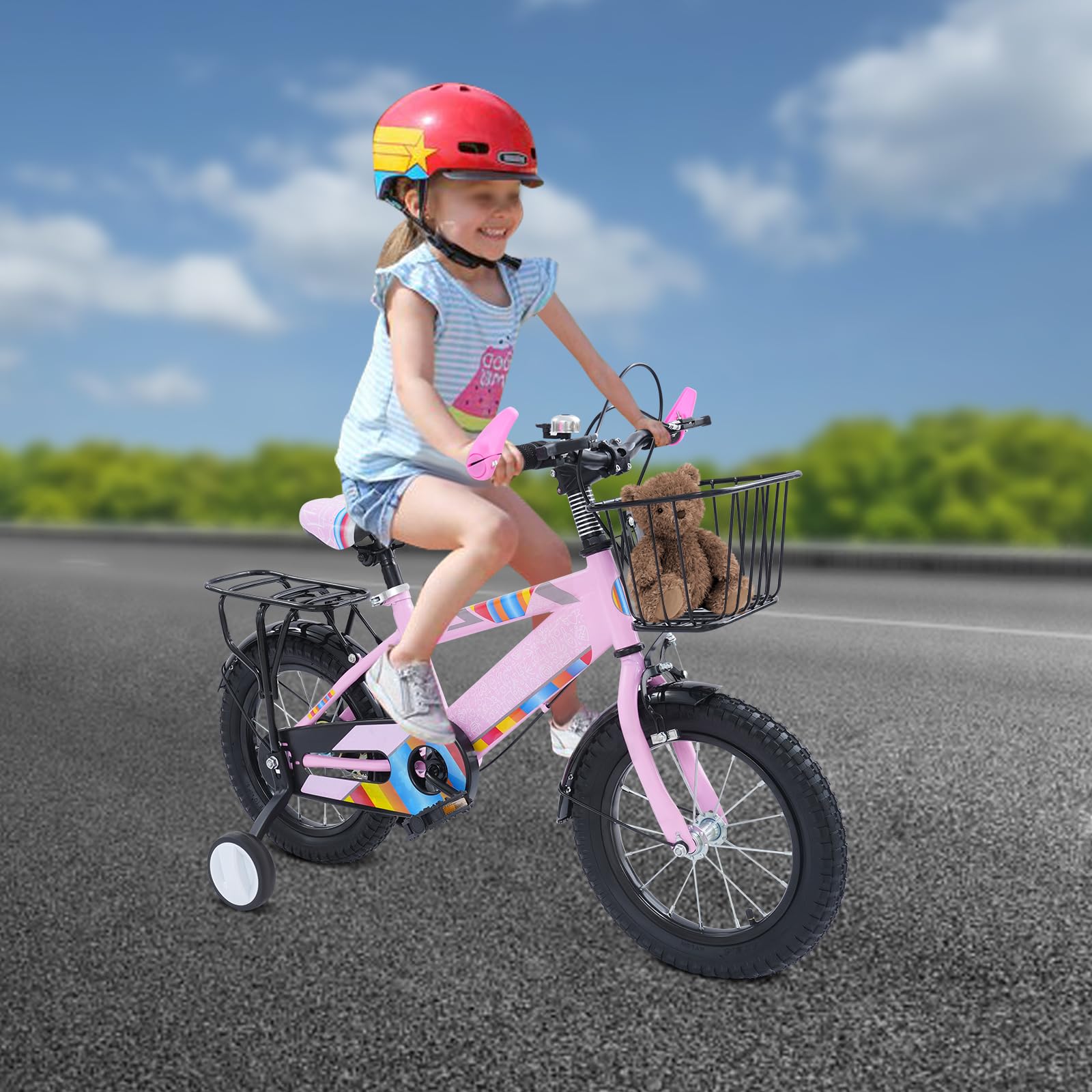 Bicicleta infantil de 12 pulgadas, para niños a partir de 2-3 años, niños y niñas, altura ajustable, con ruedas estabilizadoras extraíbles, soporte para botellas, freno de contrapedal y