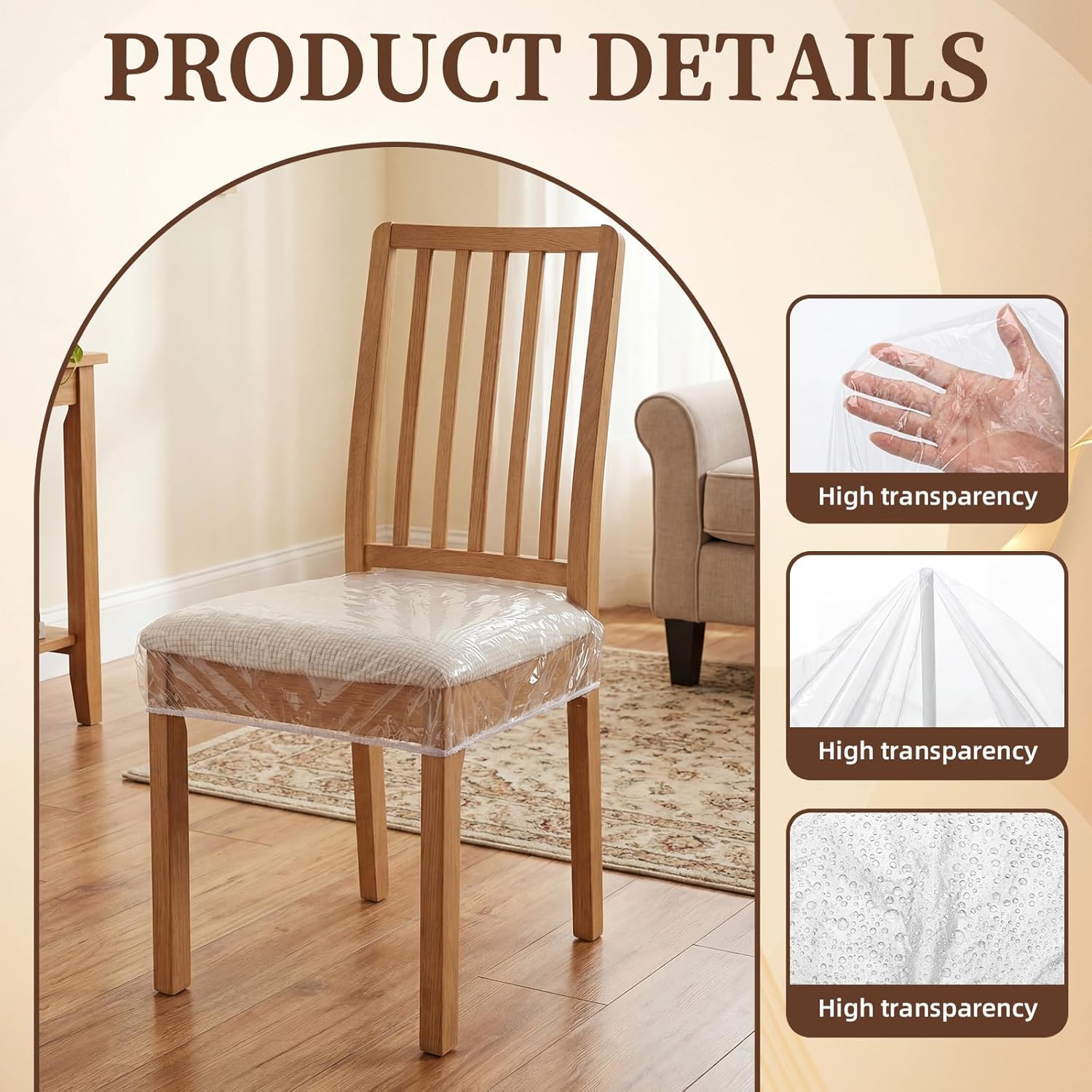 Wenqik 10 Pack Large Plastic Chair Seat Covers for Kitchen Dining Chair, Waterproof & Scratch Heavy Duty PVC Protectors, Fits 20 W x 18d x 2h Seat