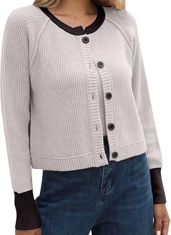 Lolvmvchi Cropped Sweaters For Women Crewneck Open Knit Button Downs Fall Outfits For Women 2024 Trendy