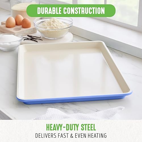 Miniatura 5 de GreenLife Bakeware Healthy Ceramic Antiadherente 18.5" x 12" Bandeja para hornear media bandeja para hornear, sin PFAS, bígaro