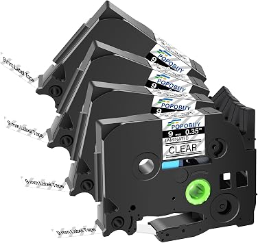 TZ TZe 9mm 0.35 inch Laminated Clear Tape Compatible for Brother P Touch TZ121 TZ-121 TZe-121 TZe121 Label Tape for PTD210 PTD200 PTH110 PTD400 Label Maker, 4 Pack Black on Clear