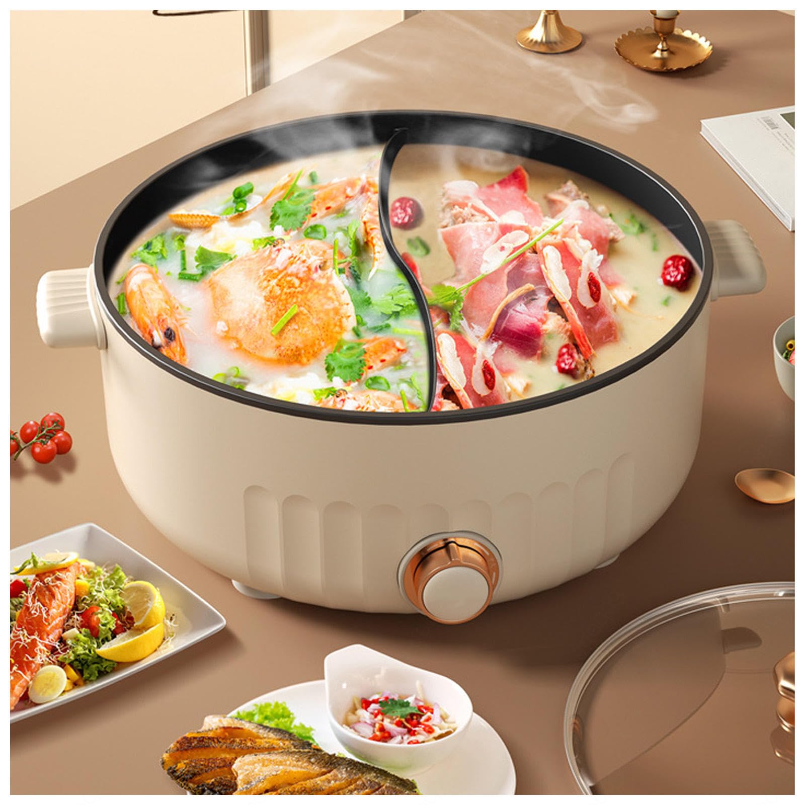 ARTSIM Appareil A Fondue, 1350 Watts Hot Pot IdéAl pour Les RéUnions De Famille (avec 2 Filets Non éTanches),White