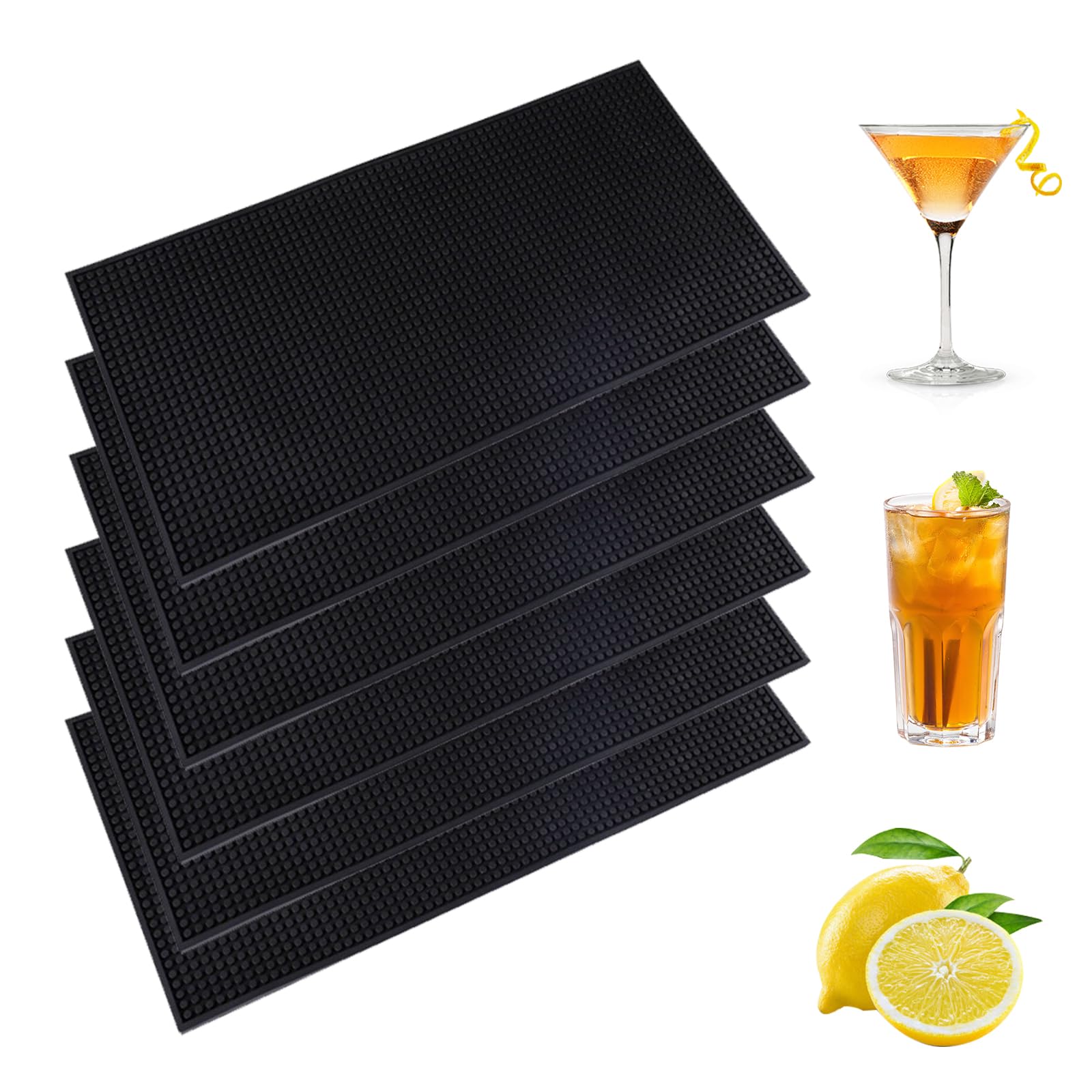 Tapis de Bar Antidérapant Noir 30x15cm - Évitez les Verres Cassés et l'Eau Partout