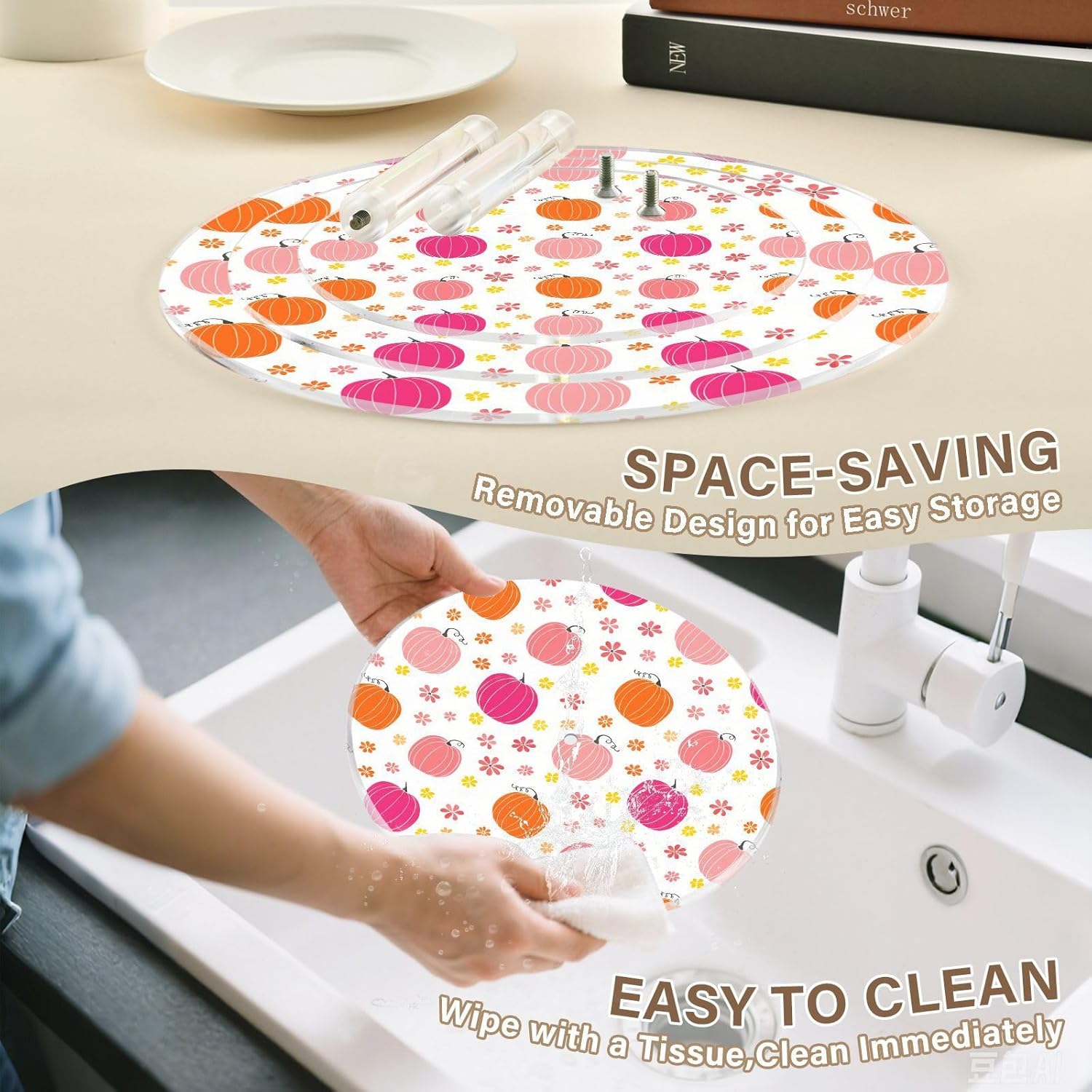 Autumn Fall Flowers Floral Pumpkin Thanksgiving 3 Tier Acrylic Cupcake Stand, Cupcake Stand for 34 Cupcakes for Weddings,Christmas,Holidays,Parties,Birthday,Printed Cupcake Tower 23301688