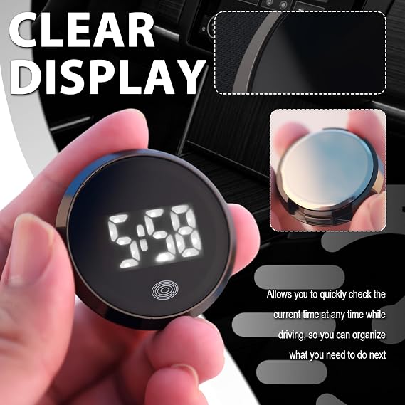 Touch Control Car Clocks for Dash Stick On,Luminous LED Mini Digital Clock Clearly Displays Time,Round HD Clock for Car Dashboard with Adhesive Backing Cars Interior Accessories