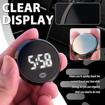 Touch Control Car Clocks for Dash Stick On,Luminous LED Mini Digital Clock Clearly Displays Time,Round HD Clock for Car Dashboard with Adhesive Backing Cars Interior Accessories