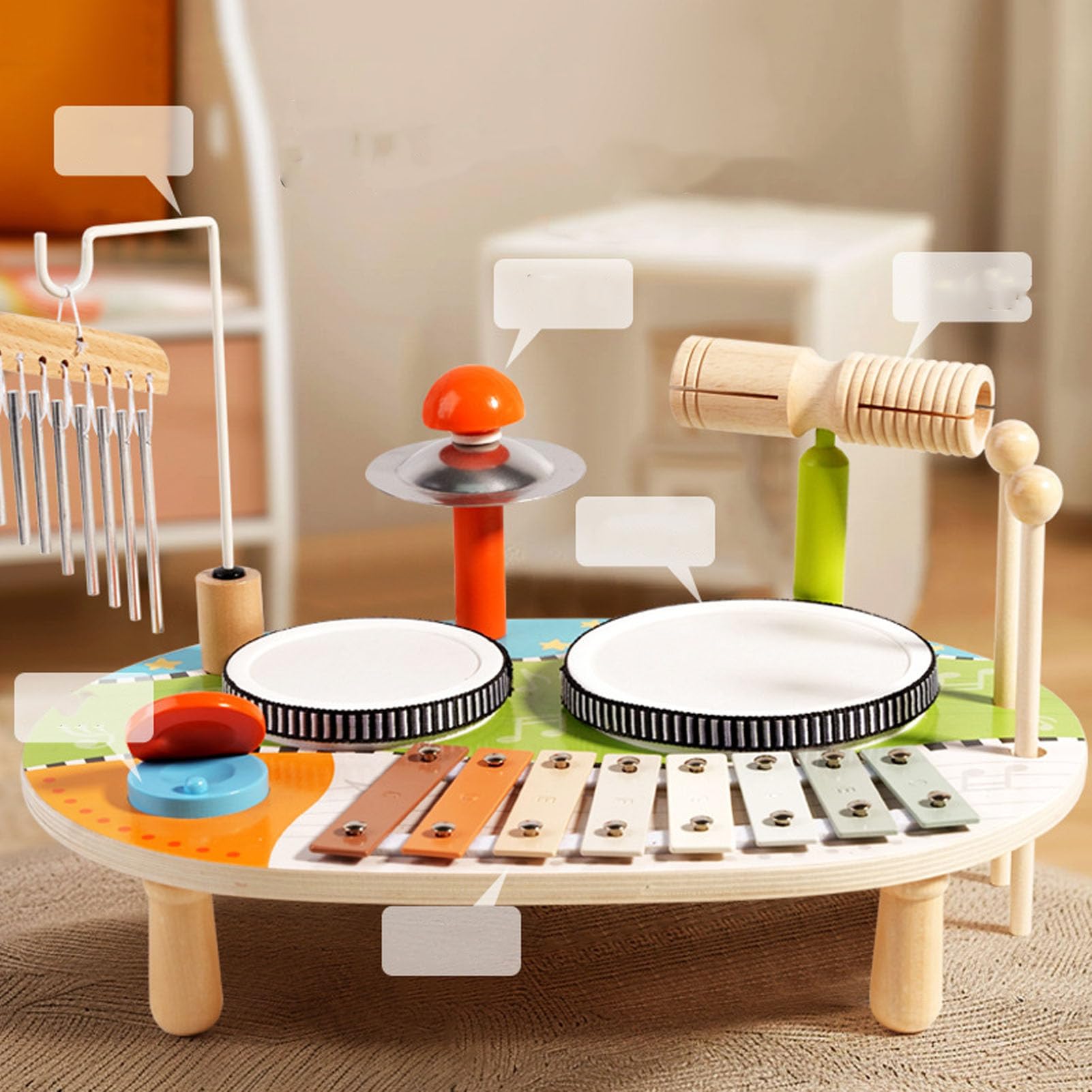 Juego de Batería para bebé con Campanas de Viento, Juguete Musical Educativo para Habilidades Cognitivas y Aprendizaje del Ritmo para Niños, 14,76 X 10,24 X 9,84 Pulgadas
