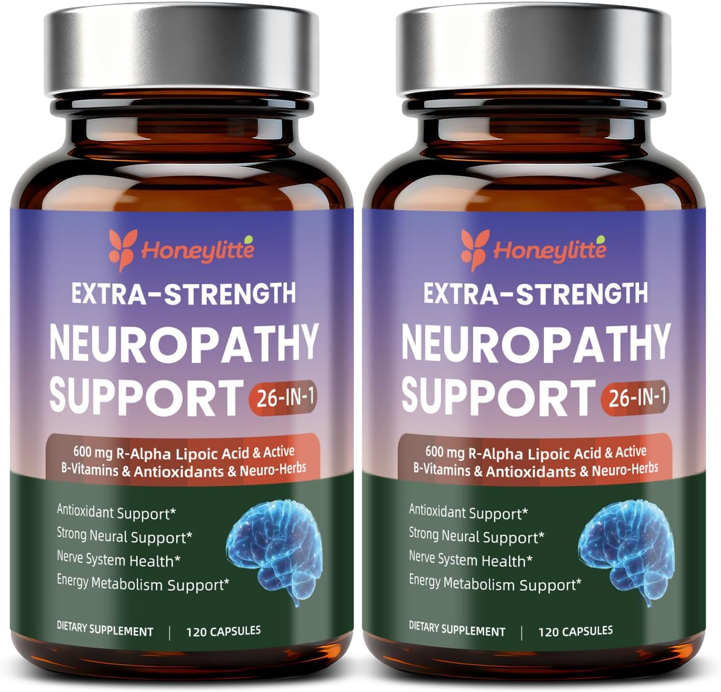 Alpha Lipoic Acid Neuropathy Supplements - with 600mg R-Alpha Lipoic Acid, NAC, ALC, Active Vitamin B12 B1 B2 B6 - for Nerve Heath & Mental Support (120 Count * Pack of 2)