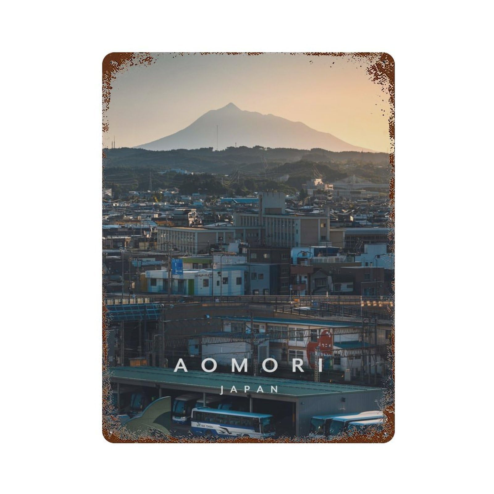 Rust Effect Aomori Japan Rusty Metal Tin Sign 15.7"x11.8", Rustic Home Decor for Living Room, Hallway And Home Decor