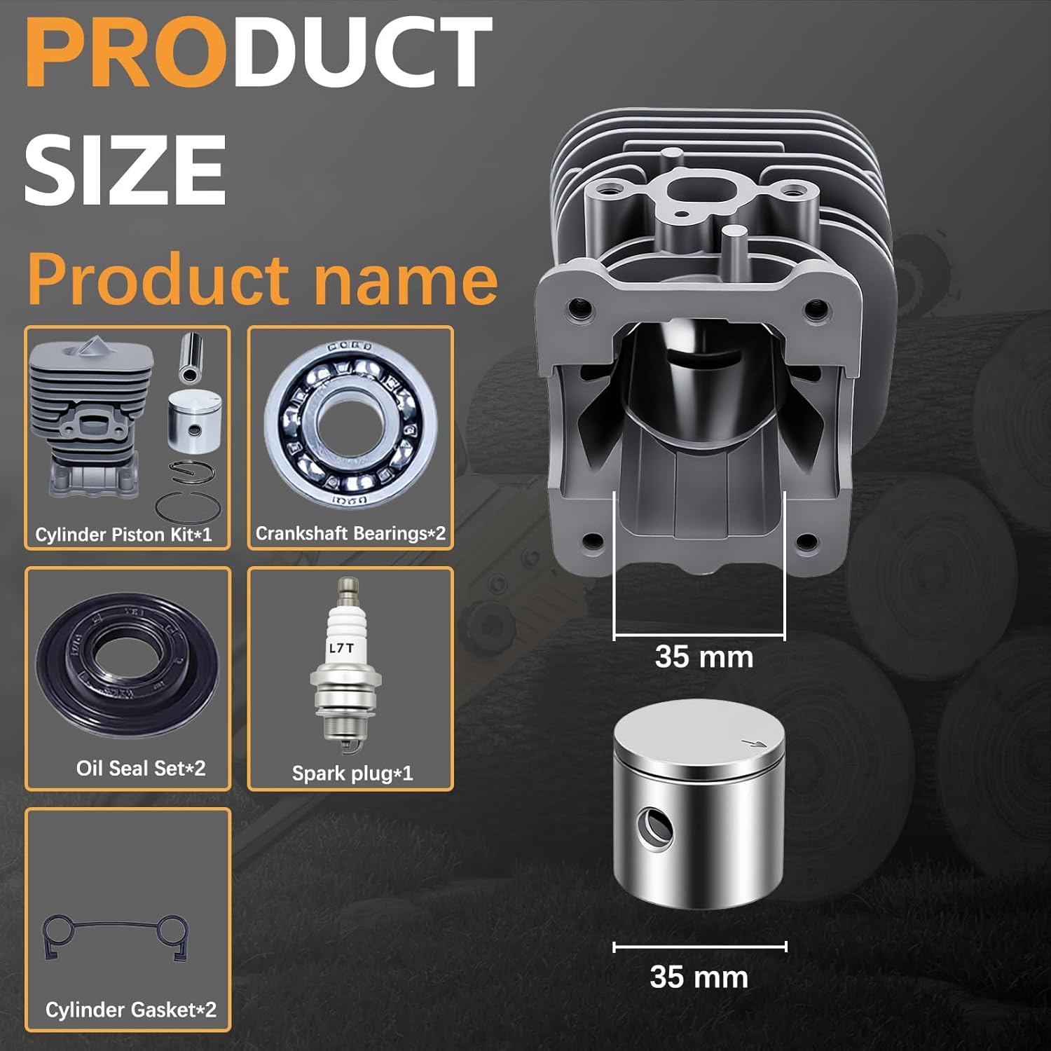 35mm Cylinder Piston Kit for Husqvarna 128LD,545008082 Cylinder Piston Kit for Husqvarna 125L 128LD 130C 130L 330LK String Trimmer Weed Eater Parts, Top End Kit with Gasket Seals Spark Plug