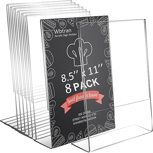 Miniatura 8 de Soporte acrílico para letreros de 8.5 x 11 pulgadas, soporte transparente para letreros de mesa, soportes acrílicos inclinados para exhibición