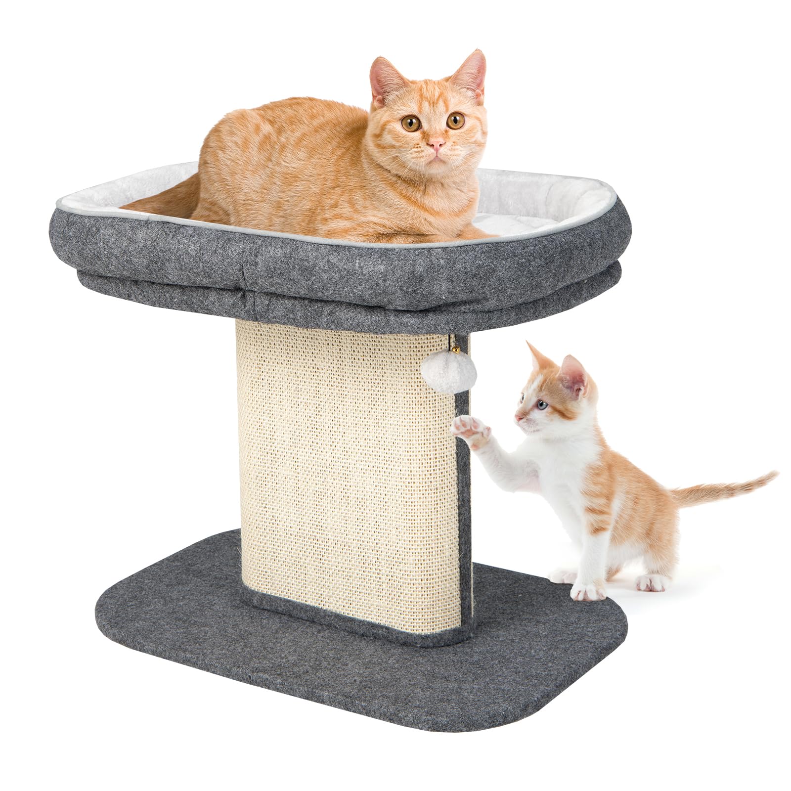 SOARS Tiragraffi piccolo, altezza 50 cm, tiragraffi per gatti con seduta in peluche e colonna in sisal e palla, albero da arrampicata in legno stabile, per gatti