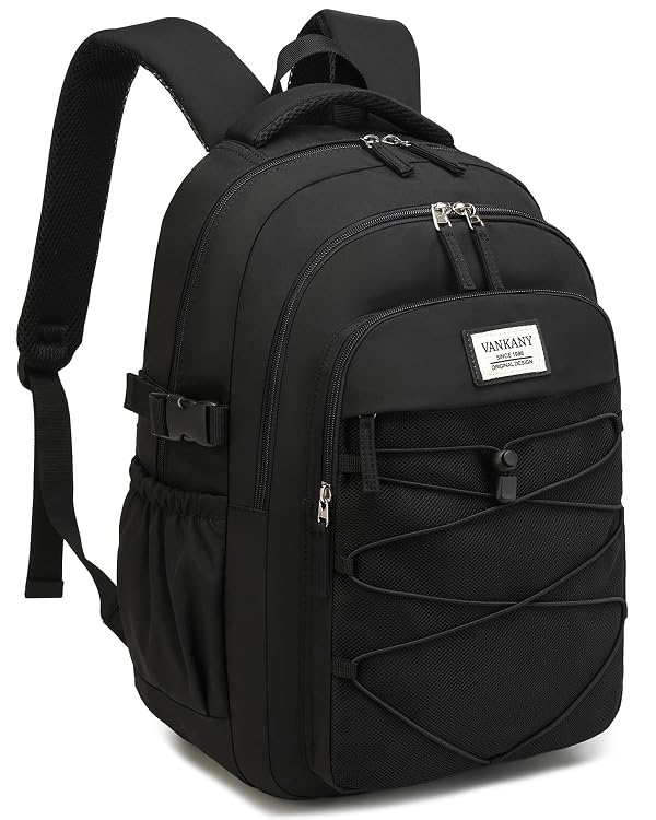 VANKANY Black Backpack for Teens, Girls School Bookbag Aesthetic 17.3in Laptop Backpack for Commuter Women Students Middle High School, Black by VANKANY - Used condition - US$15.95