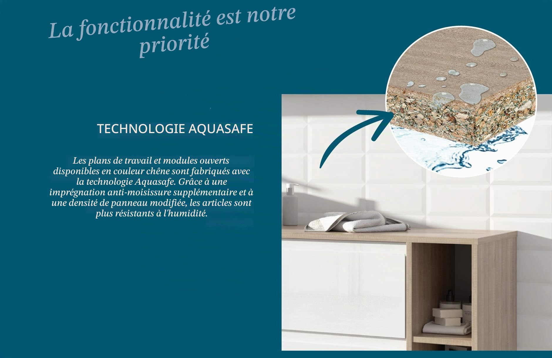 VBChome Meuble de Salle de Bain 50 x 35 cm - Blanc Brillant - Avec Lavabo Fin et 2 Tiroirs - En Bois
