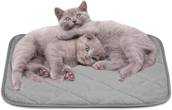 NWK Fluffy Self Warming Cat Mat, Cat Blanket, Thermal Dog Mat, Washable, Non-Slip Bottom for Sofa & Crate & Kennel & Car Seat Misty Gray, Medium 28 X 19 X 0.4