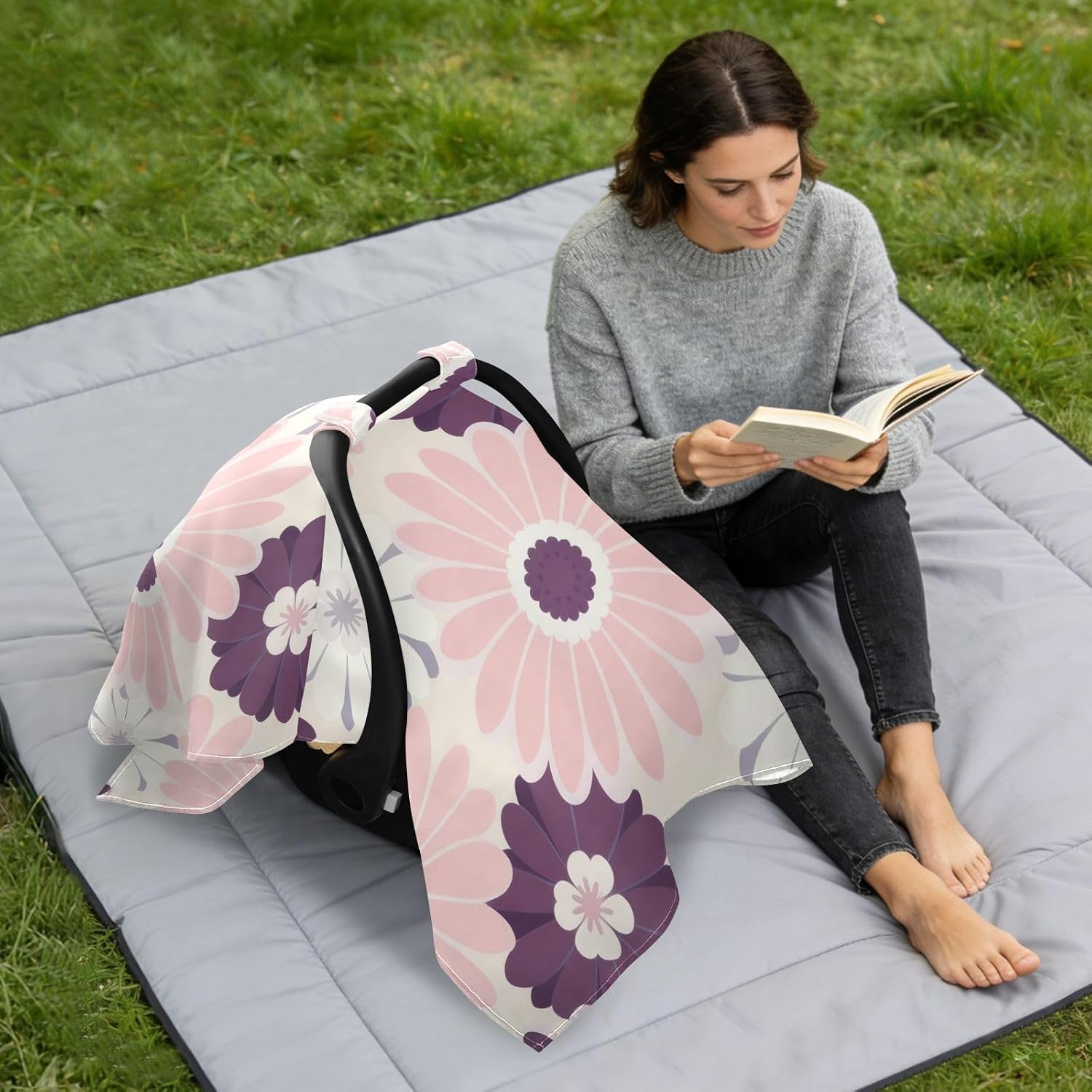 Peach Purple Dahlia Floral Sun Cover for Stroller UV Protection Car Seat Net Cover,protects from Dust and Snow parasol cochecito