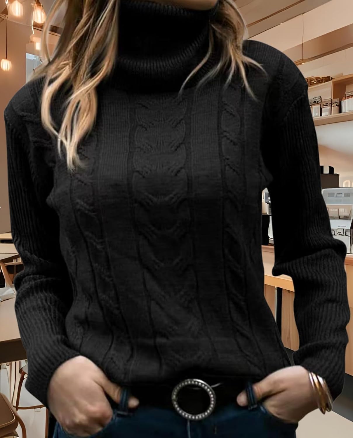 Women's Retro High Neck Pullover Sweater Long Sleeve Casual Warm Top for Vacation and Daily Wear - Image 4