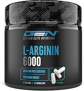 L-Arginin – 380 capsule vegane – 6000 mg di L-arginina HCL per porzione giornaliera con 4980 mg di arginina pura – Amminoacido ad alto dosaggio di origine vegetale