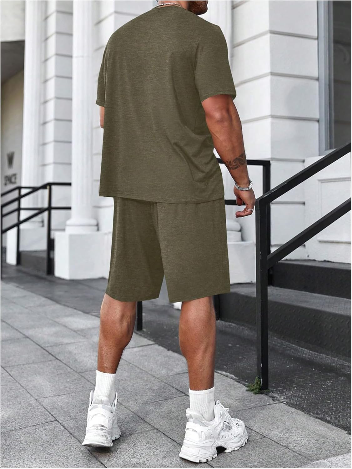 Men's Big and Tall Two Piece Tracksuit Letter Print Short Sleeve T Shirt Track Shorts Set