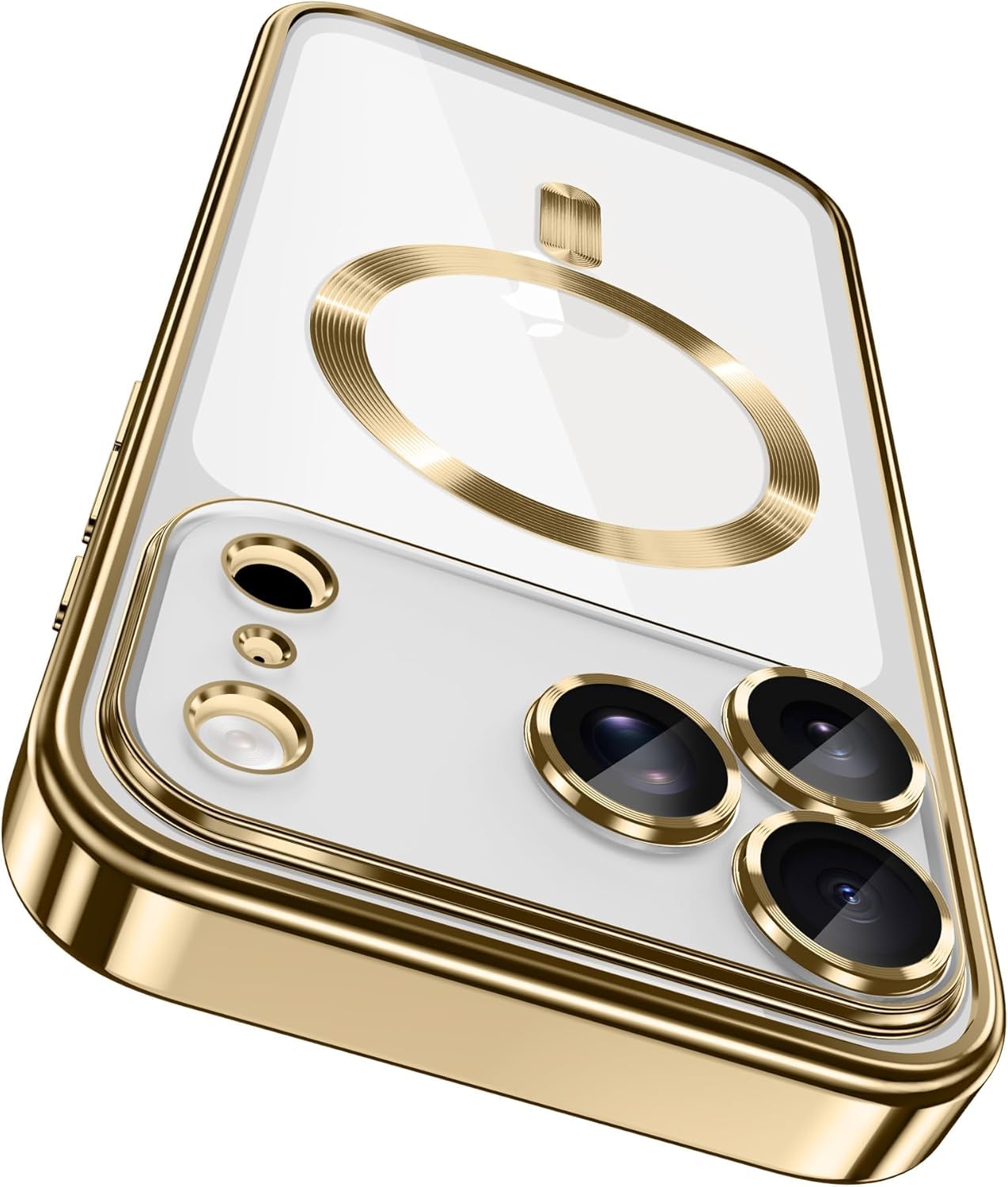VONZEE Electroplating Transparent Clear Logo Back Cover Case Compatible with iPhone 17 Pro Case, Compatible with Magsafe, Full Body & Individual Camera Protection for Each Lens for Men & Women (Gold)-image-39