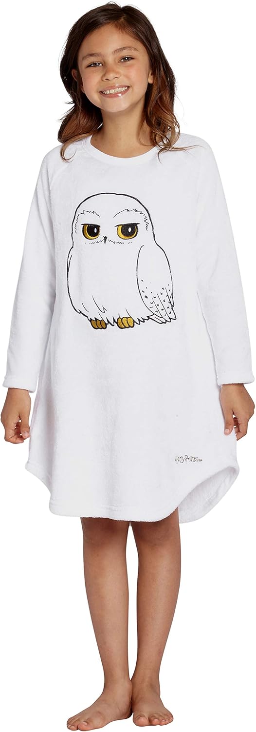 Harry Potter Pajama Girls' Hedwig Owl Micro Raschel Fleece Hi-Lo Nightgown - Image 2