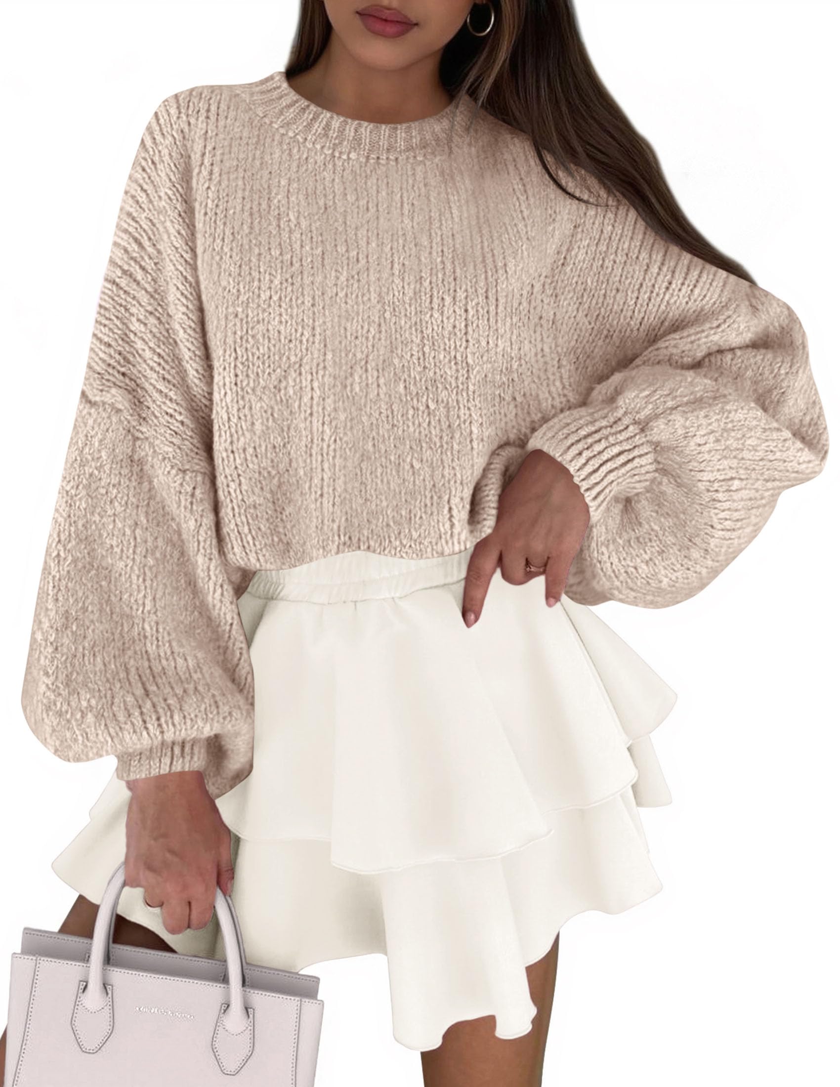 Sweaters for Women 2026 Fall Chunky Knit Long Sleeve Crew Neck Oversized Pullover Tops Winter Fashion Clothing-image-46
