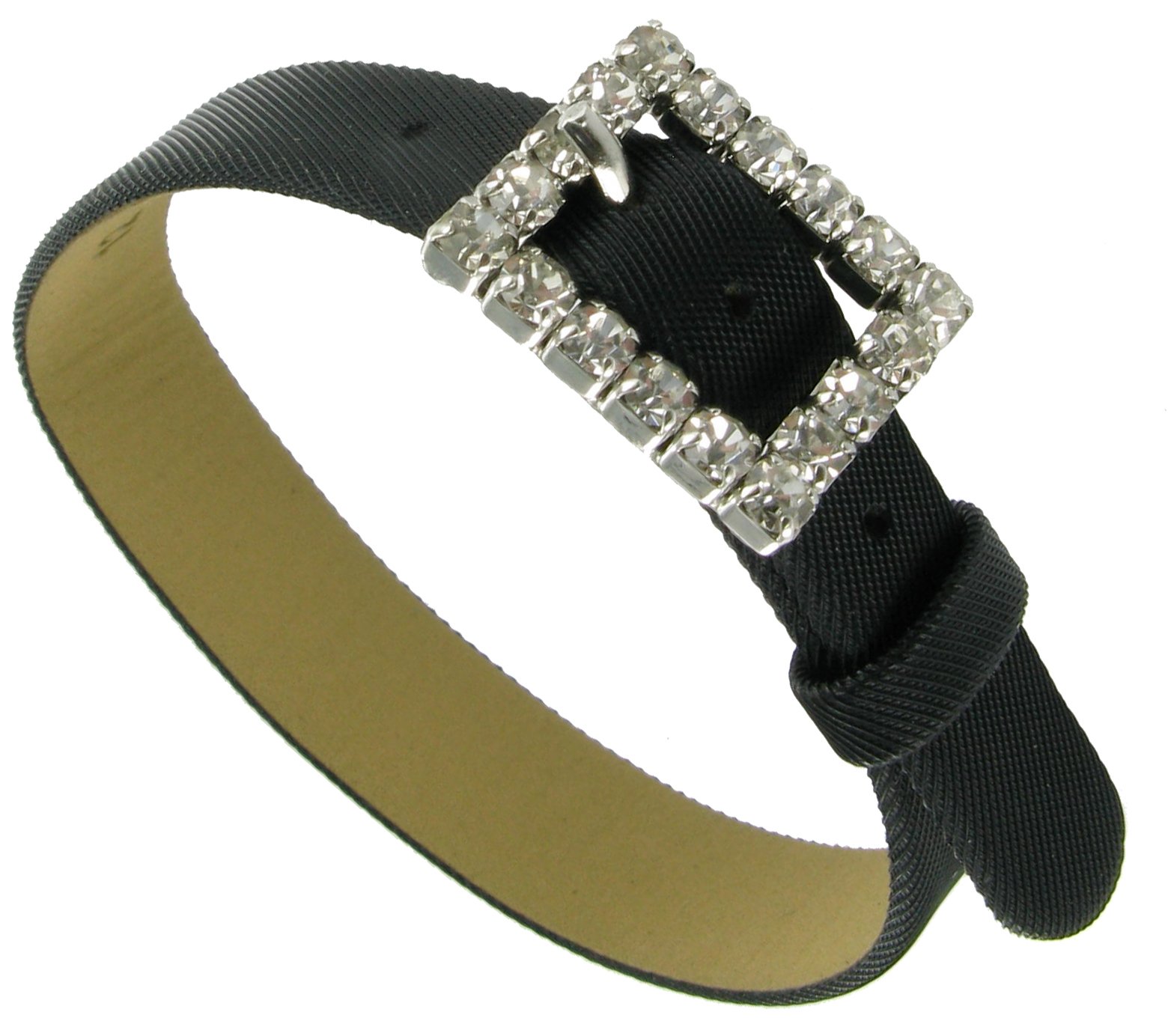 9-12mm Microfiber Leather One Piece Slip Thru Watch Band W Rhinestone SS Buckle