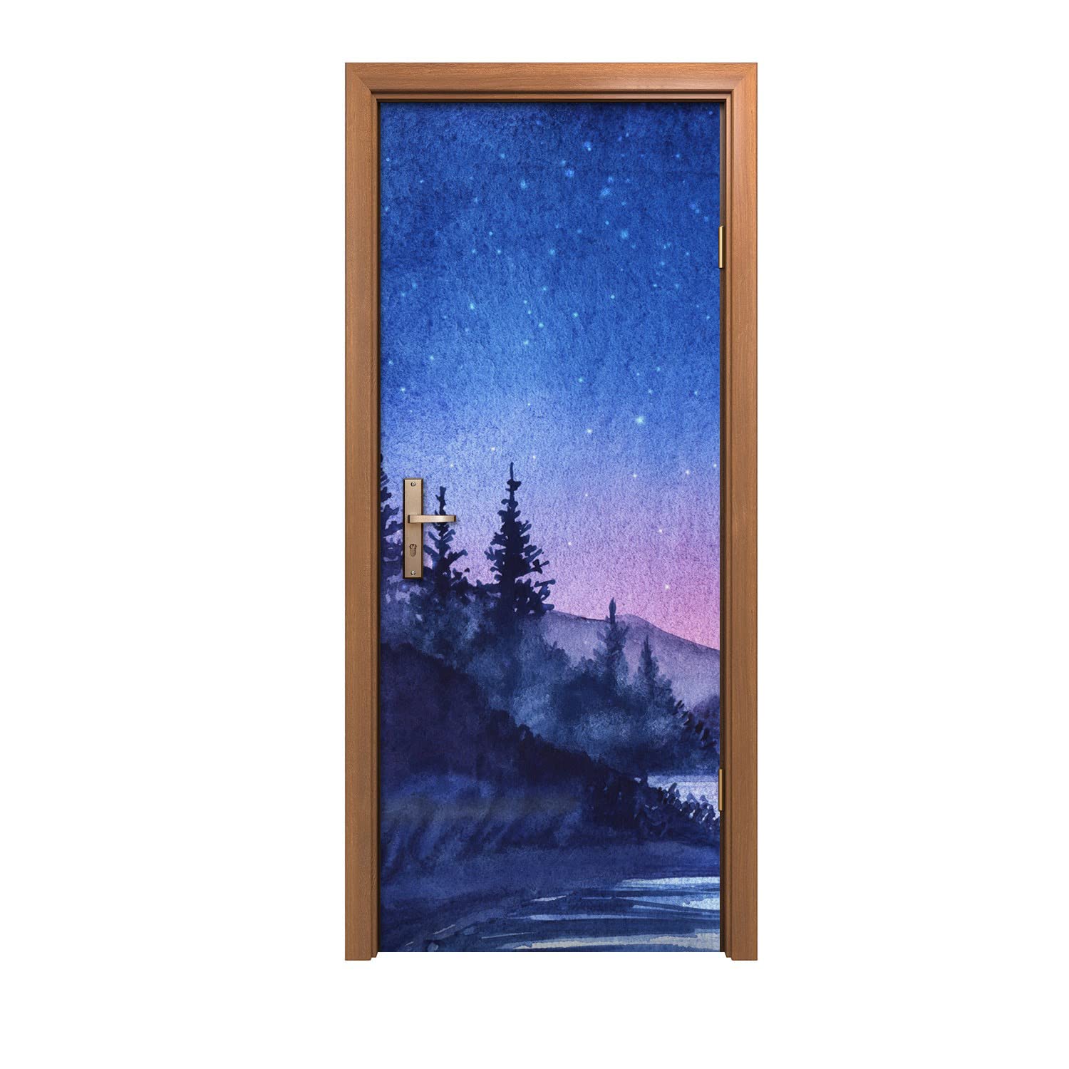 Autocollant de porte zen Arbre de rivière lune crée une ambiance chambre apaisante