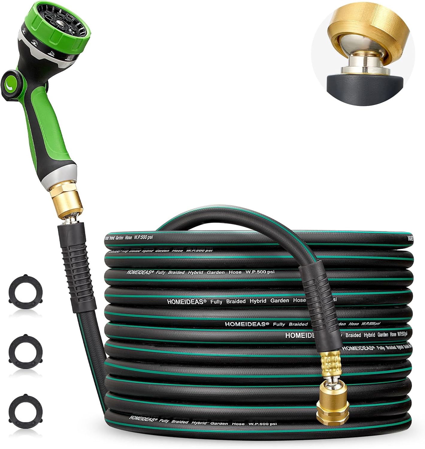 Amazon.com: HOMEIDEAS 50 ft Rubber Garden Hose with Nozzle - Newly Leak ...