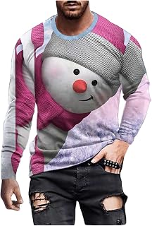 AMhomely Mens Christmas Pullover Tracksuit Tops For Men Uk Cartoon Snowflake Sweatshirts Round Neck Long Sleeve Pullover Snowman Snowflake Print T-Shirt Xmas Pullover Tops Autumn Winter