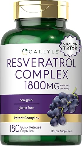 Carlyle Suplemento de resveratrol 1800 mg | 180 cápsulas | Sin OMG y sin gluten | Complejo potente