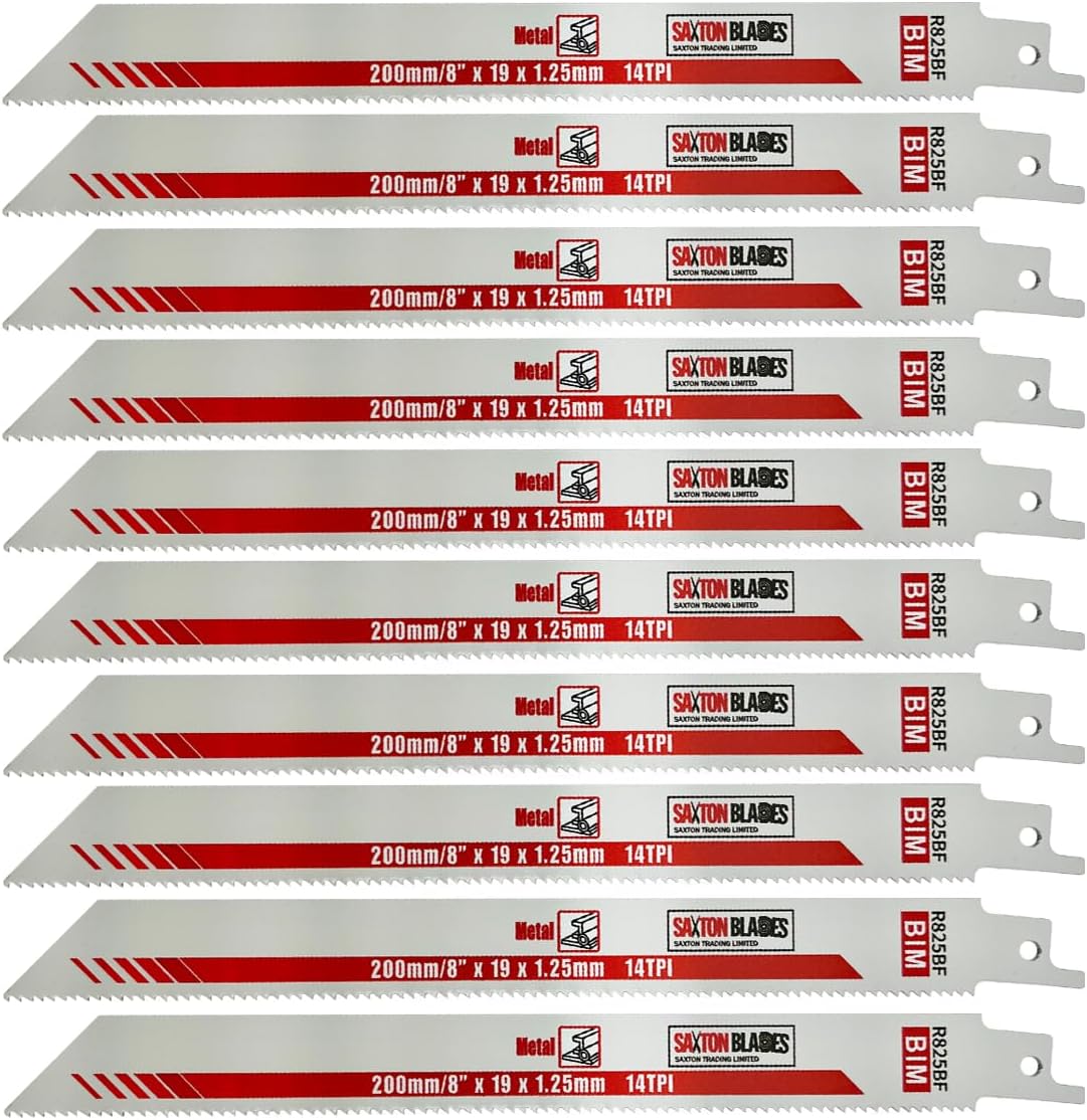 10x Saxton 200mm Heavy Duty Reciprocating Sabre Saw Metal Blades R825BF fits Bosch, Dewalt, Makita etc