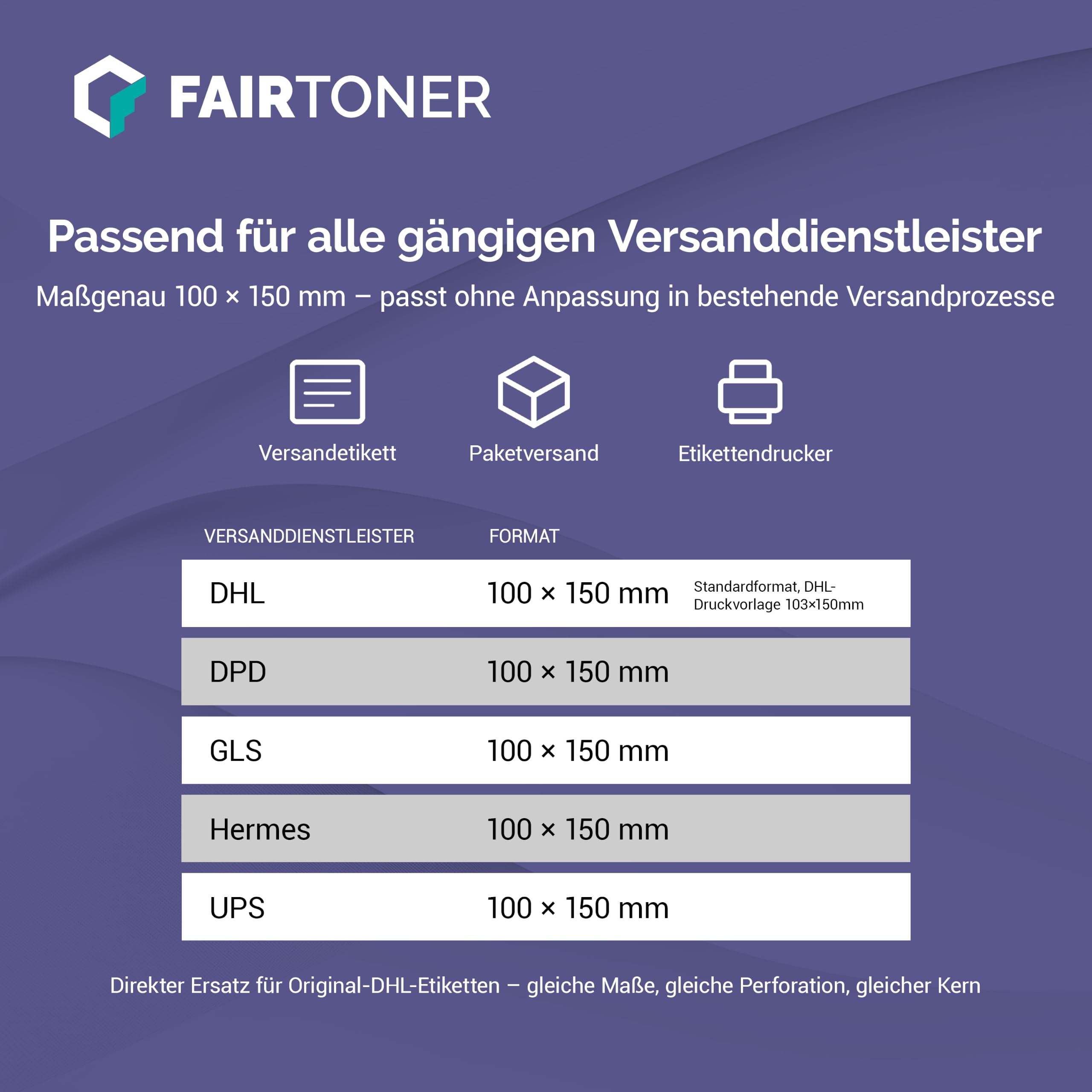 FairToner Versandetiketten Rollen 100x150mm 12x500 Thermodirekt
