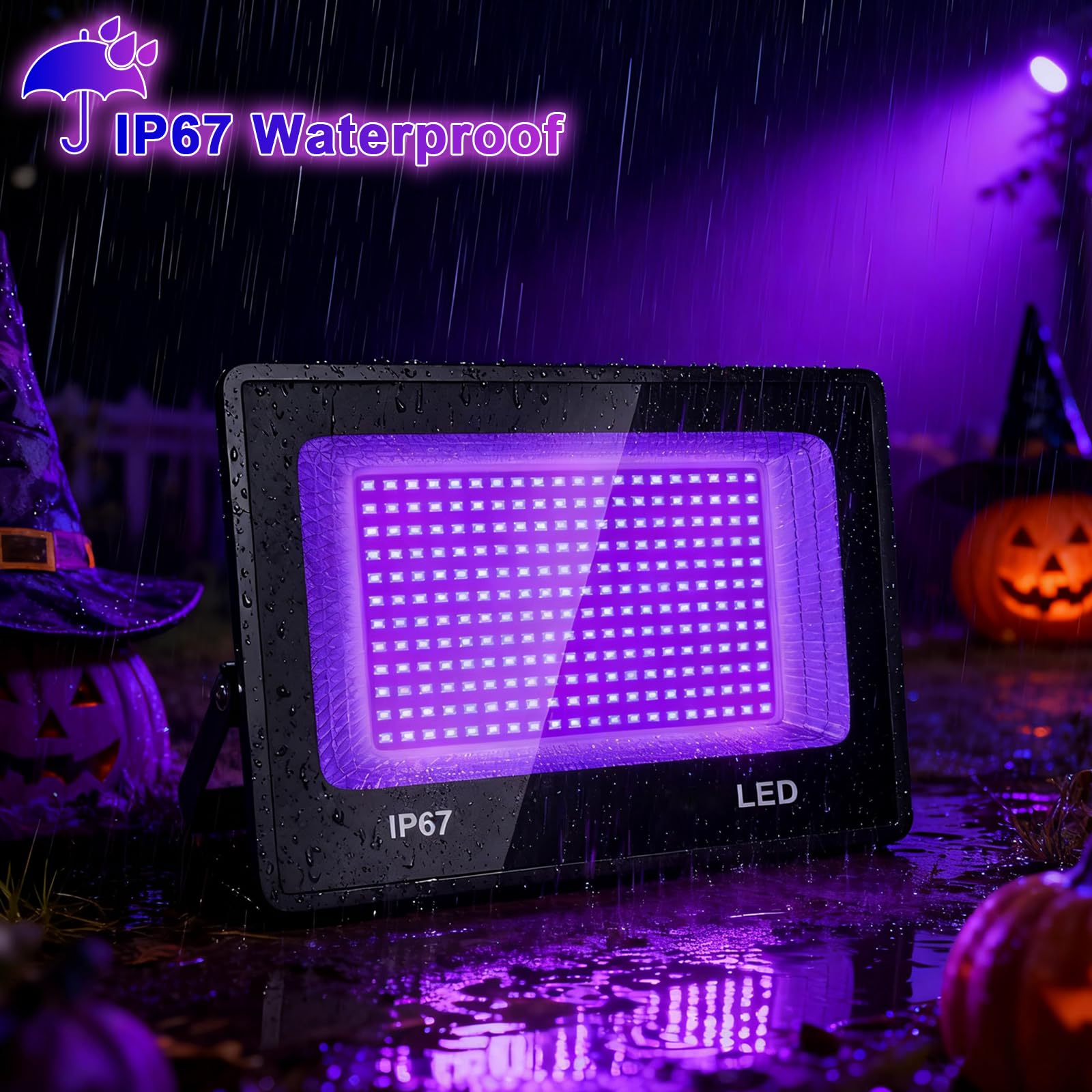Czarne światło 100 W, lampa UV z czarnym światłem, wodoszczelność IP66, dekoracja na Halloween, Boże Narodzenie, czarne światło, malowanie ciała, imprezy neonowe (2 sztuki)