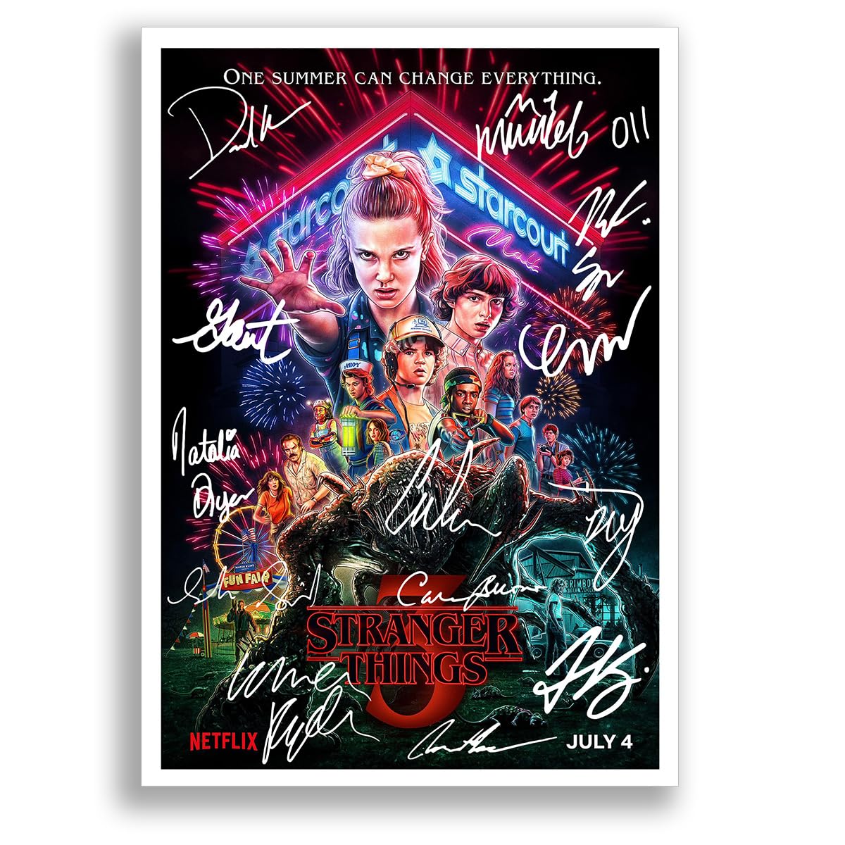 Mounted Gifts Trading Strange Hawkins Thing Cast Signed Autograph A4 Poster Photo Print Photograph Artwork Wall Art Picture TV Show Series Season Gift (Season3, A4 Poster Only)