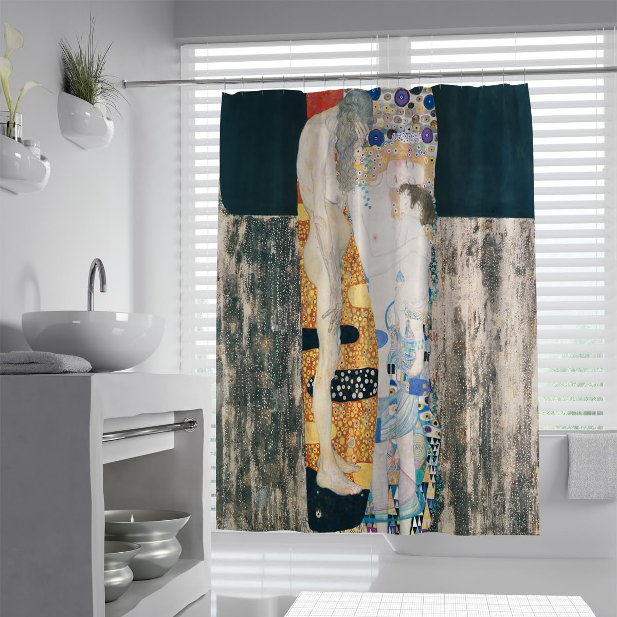 OLLIAR Home Colorful Tree Shower Curtain 180x180 Abstract Oil Painting Style Aesthetic Dreamy Plant Yellow Blue Leaves Fabric Bathroom Decor Curtains with Hooks