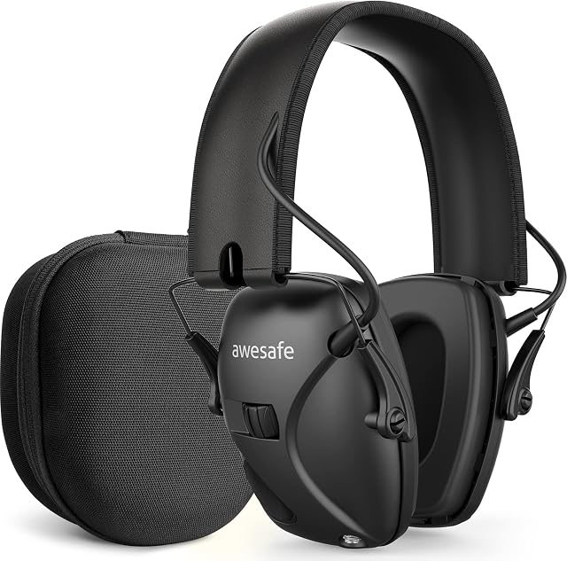 awesafe Electronic Shooting Earmuff [ Comes with Hard Travel Storage Carrying Case Bag], Noise Reduction Sound Amplification Electronic Safety Ear Muffs and Storage Case