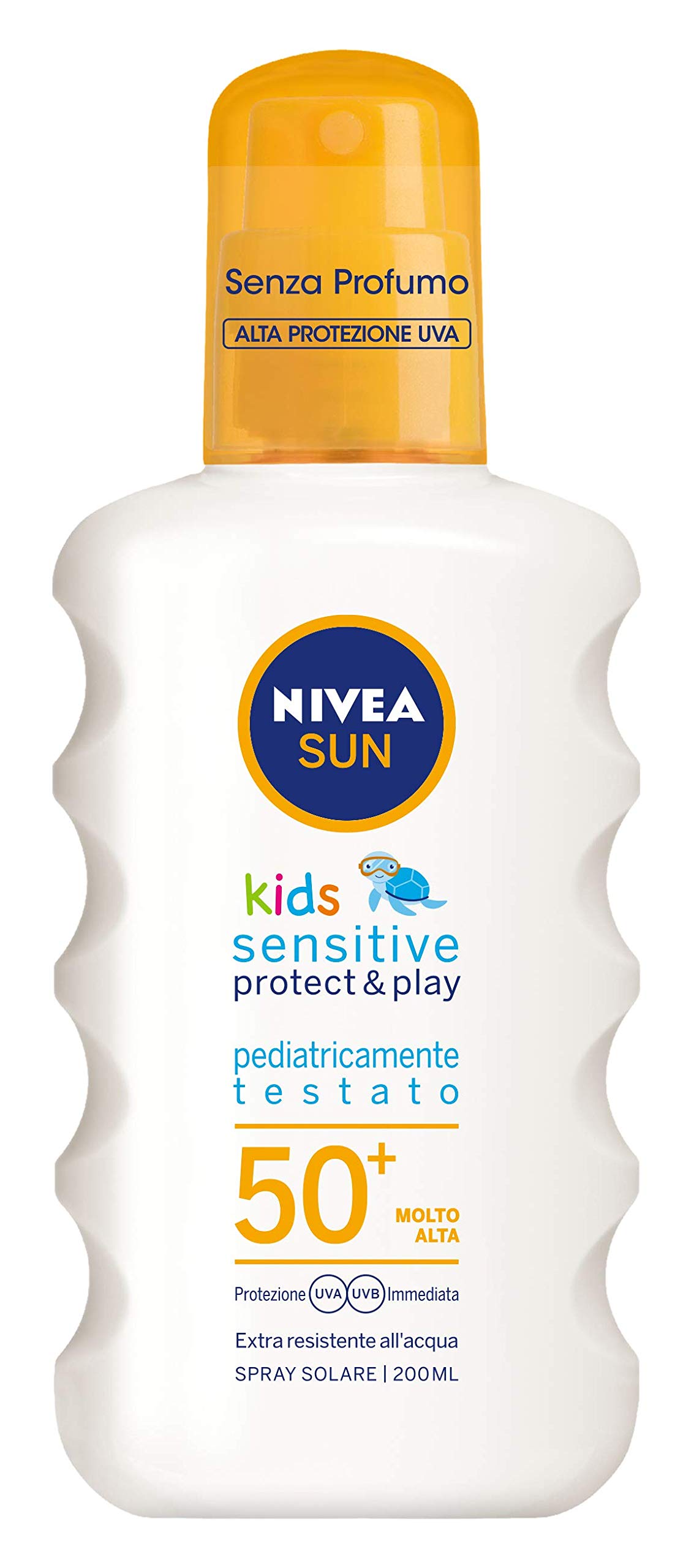 NIVEA Sun - Crema solar en spray para niños Sensitive Protect & Play FP 50+, 200 ml, crema solar para niños y bebés a partir de 6 meses, crema solar 50+ en práctico bote en spray