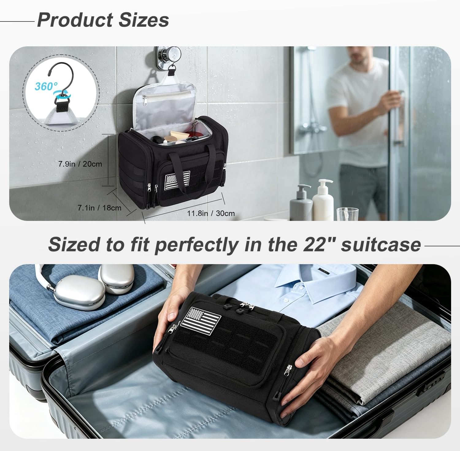 ZOMFELT Travel Toiletry Bag for Men, Large Capacity Hanging Toiletry Bag