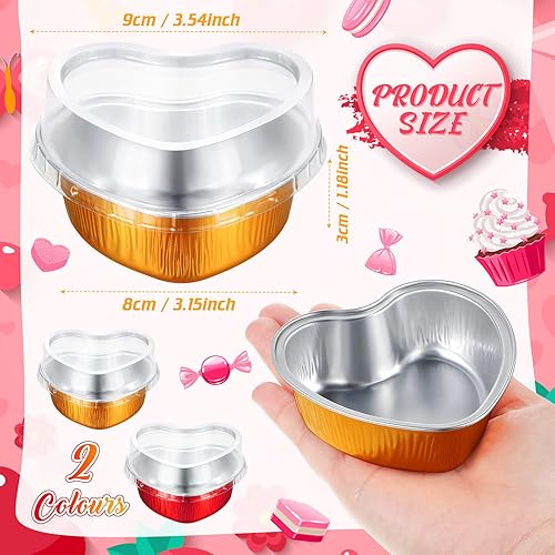Miniatura 2 de Honeydak 100 juegos de moldes para tartas en forma de corazón, mini sartén de aluminio de 3.4 onzas, lata para magdalenas con tapas, molde