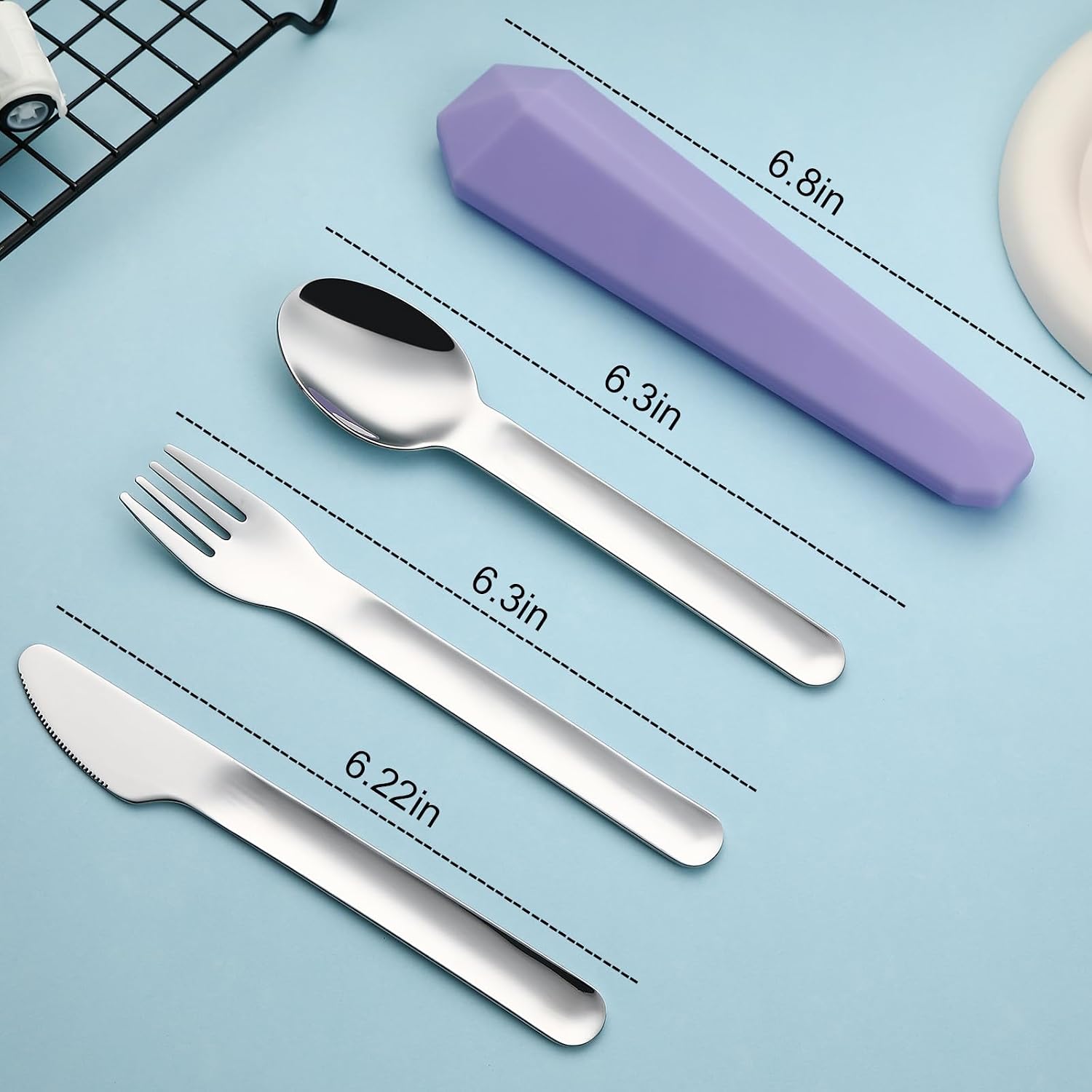 DEVICO Utensils for Lunch Box, 4Pcs Travel Silverware Set with Case, Purple image 2