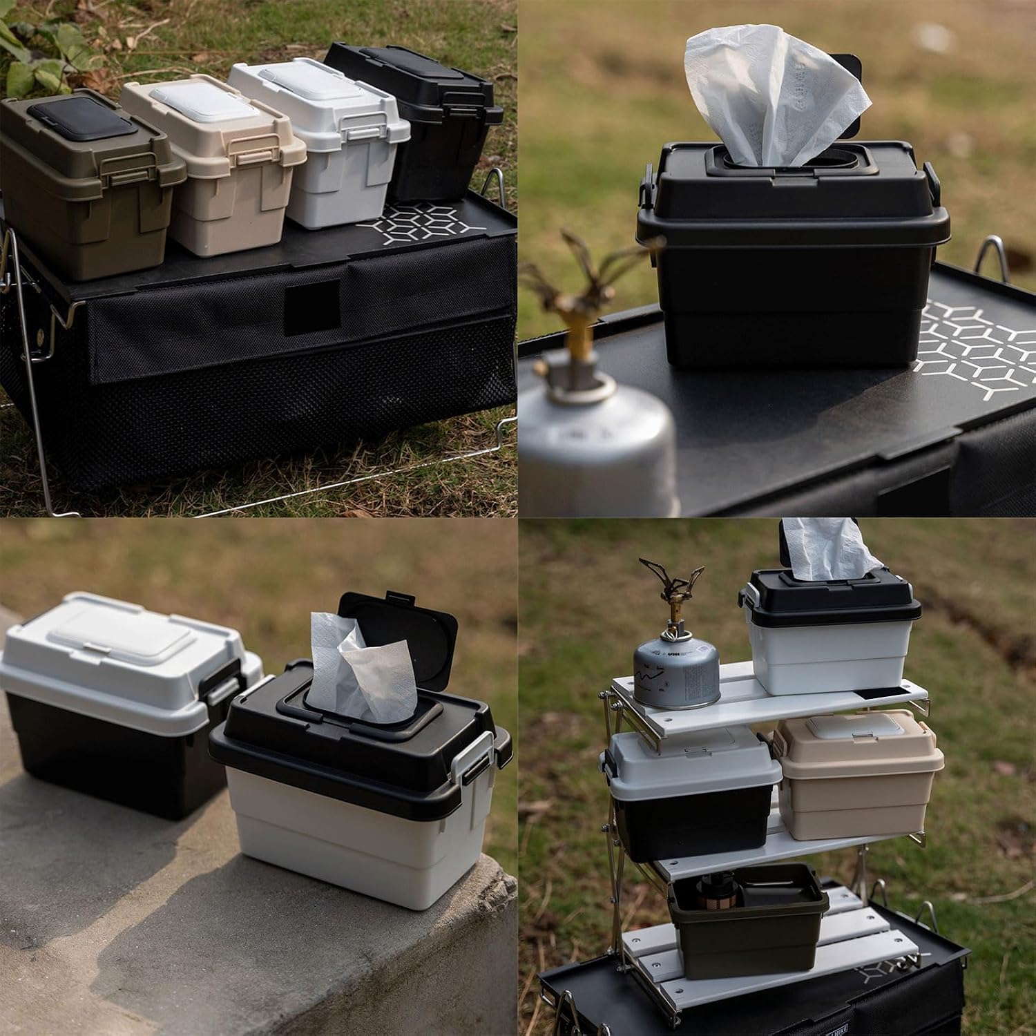 Tissue Box Covers, Tissue Box Holder Camping Picnics Seasoning Bottle Organizers Desktop Napkin Paper Storage Desktop Container